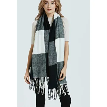 Wander Agio Women's Winter Plaid Knit Shawl Scarf