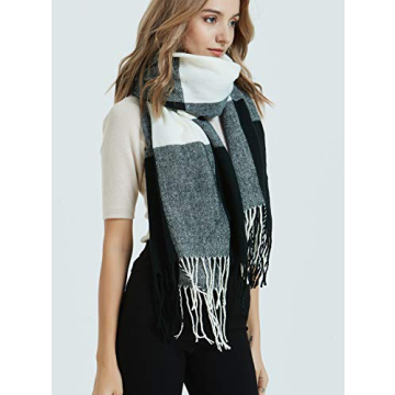 Wander Agio Women's Winter Plaid Knit Shawl Scarf