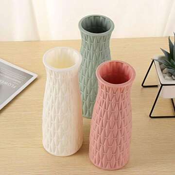Ceramic Look Plastic Vase - Unbreakable Vase for Flowers (Woven Dusty Pink) Pink Vases Home Decor Party Centerpiece
