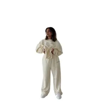 HEY ZACK Beige Comfy Club Sweatset Sweatshirt Wide Leg Sweatpant Matching Set