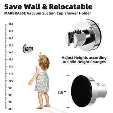 Marbrasse 3-Settings Handheld High Pressure Showerhead with ON/Off Full Shutoff Push Button,Water-saving Camping Shower with Adjustable Angle(Vacuum Suction Shower Head Holder+5 Feet Shower Hose)