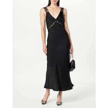 The Drop Women's Valentina Lace-Trimmed Slip Dress Black, M