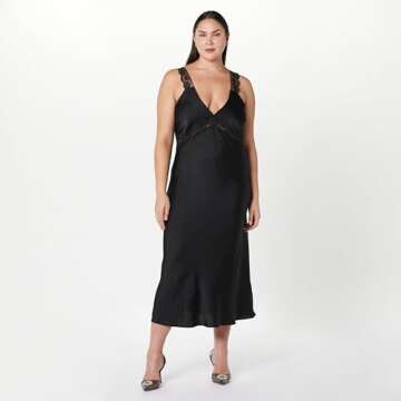 The Drop Women's Valentina Lace-Trimmed Slip Dress Black, M