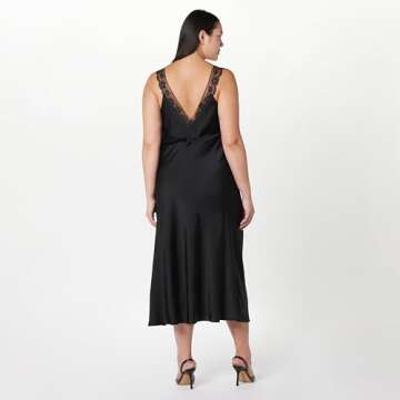 The Drop Women's Valentina Lace-Trimmed Slip Dress Black, M