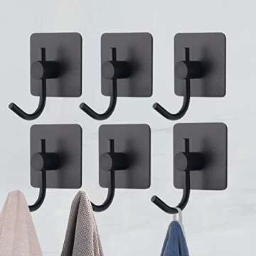 VAEHOLD 6 Pack Adhesive Wall Hooks, Heavy Duty Sticky Holder Aluminum Towel Hooks for Hanging Coat, ...