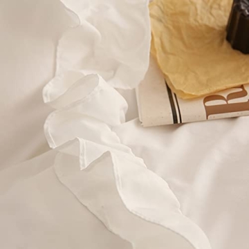 Boho White Twin Duvet Cover Vintage Ruffled Microfiber Bedding