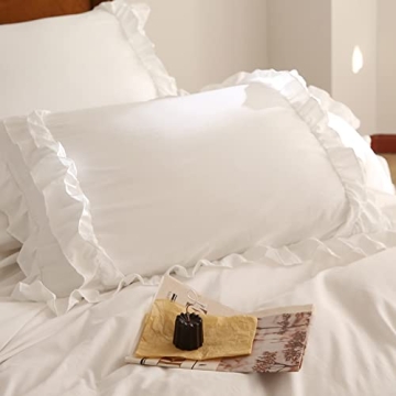 Boho White Twin Duvet Cover Vintage Ruffled Microfiber Bedding