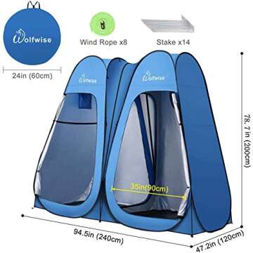 WolfWise 2 Room Pop Up Shower Privacy Tent for Outdoor Usage