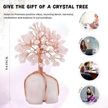 Rose Quartz Gemstone Tree of Life - Natural Rose Quartz Stone Base, Copper Wire Tree Money Tree, Crystal Tree for Positive Energy - Attract Good Luck, Chakra Tree, Feng Shui Decor, Spiritual Gift