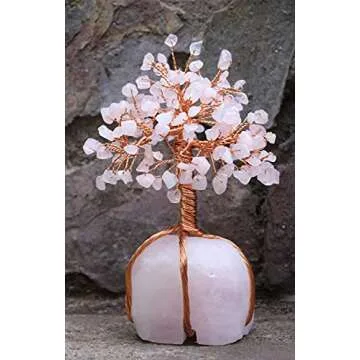 Rose Quartz Gemstone Tree of Life - Natural Rose Quartz Stone Base, Copper Wire Tree Money Tree, Crystal Tree for Positive Energy - Attract Good Luck, Chakra Tree, Feng Shui Decor, Spiritual Gift