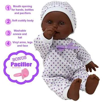 11 inch Soft Body African American Newborn Baby Doll in Gift Box - Doll Pacifier Included