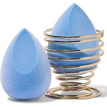 Glamlily Cosmetic Blender Sponge, Beauty Sponge Makeup Applicators with Holder (Blue, 5 Pieces)