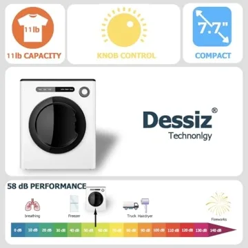 Dessiz 110V 11lbs Portable Clothes Dryer 950W Compact Laundry Dryers 1.6 cu.ft Front Load Stainless Steel Electric Dryers Machine with Exhaust Pipe for Apartment,RVs,Dorms,White Auto Stop