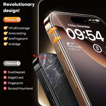 TOCOL for iPhone 16 Pro Screen Protector [Zero Bubble][Auto-Dust Removal][9H+ Hardness] Tempered Glass for iPhone 16 Pro Full Coverage Screen Protector Easy Installation 6.3-Inch 2 Pack