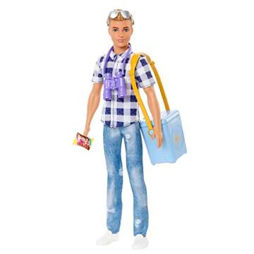 Barbie It Takes Two Camping Set with Blonde Ken Doll in Plaid Shirt & Accessories Including Cooler, Map & More