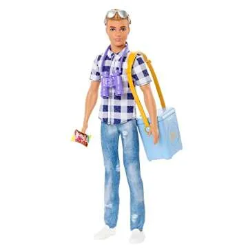 Barbie It Takes Two Camping Set with Blonde Ken Doll in Plaid Shirt & Accessories Including Cooler, Map & More