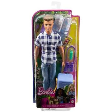 Barbie It Takes Two Camping Set with Blonde Ken Doll in Plaid Shirt & Accessories Including Cooler, Map & More