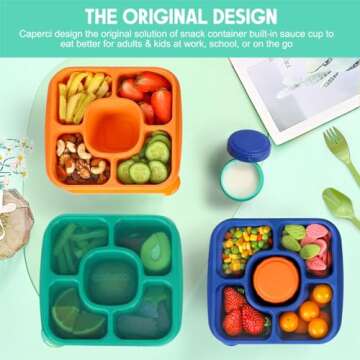 Caperci Original Lunchable Snack Containers - 5-Compartment Bento Boxes with Leakproof Sauces