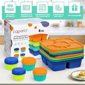 Caperci Bento Snack Containers Set - 5 Compartments & Sauce Containers