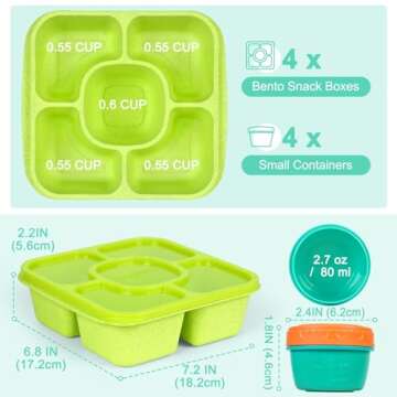 Caperci Bento Snack Containers Set - 5 Compartments & Sauce Containers