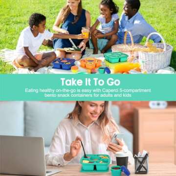 Caperci Bento Snack Containers Set - 5 Compartments & Sauce Containers