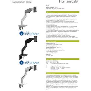 Humanscale M10 Heavy Duty Monitor Arm - Ergonomic Design