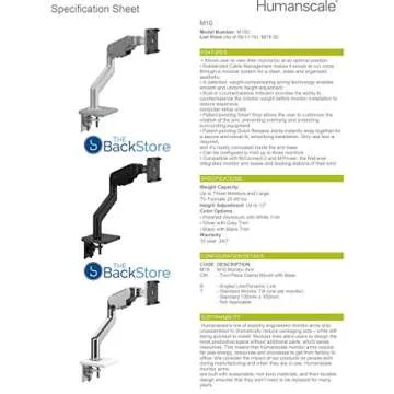 Humanscale M10 Heavy Duty Monitor Arm - Ergonomic Design