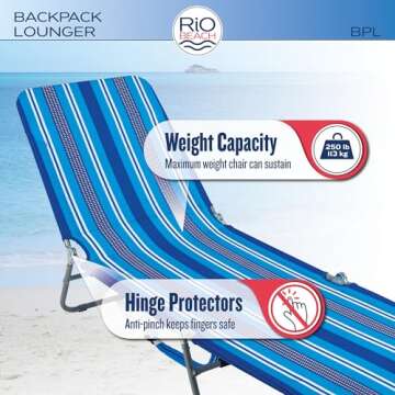 Rio Beach Portable Lay Flat Folding Backpack Beach Lounge Chair with Backpack Straps and Storage Pouch, Yellow Stripe