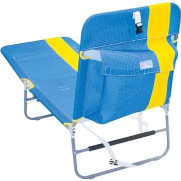 Rio Beach Portable Lay Flat Folding Backpack Beach Lounge Chair with Backpack Straps and Storage Pouch, Yellow Stripe