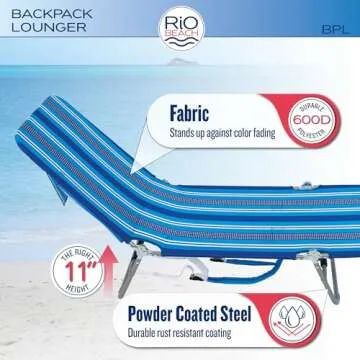 Rio Beach Portable Lay Flat Folding Backpack Beach Lounge Chair with Backpack Straps and Storage Pouch, Yellow Stripe