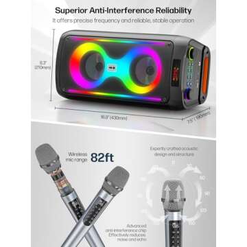 Karaoke Machine for Adults, Portable Bluetooth Speaker with 2 Wireless Microphones, PA System with D...