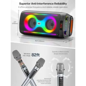 Karaoke Machine for Adults, Portable Bluetooth Speaker with 2 Wireless Microphones, PA System with D...