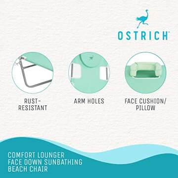 Ostrich Folding Beach Lounge Chair, Reclining Outdoor Chaise Lounger, Teal