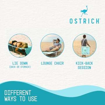 Ostrich Folding Beach Lounge Chair, Reclining Outdoor Chaise Lounger, Teal