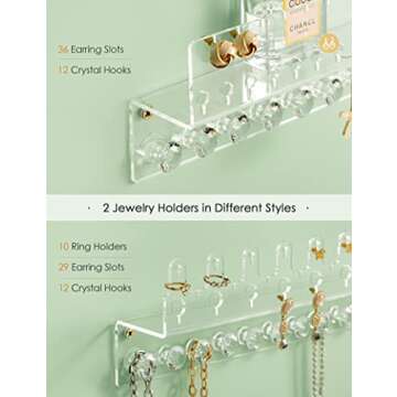 Oaque Acrylic Hanging Jewelry Organizer Wall Mounted Jewelry Holder with Floating Shelf, Necklace Ho...