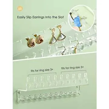 Oaque Acrylic Hanging Jewelry Organizer Wall Mounted Jewelry Holder with Floating Shelf, Necklace Holder Organizer, Stud Earring Organizer and Ring Holder for Women Girls (2 Pack)