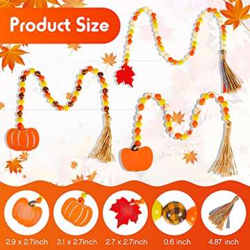 Jetec 3 Pieces Thanksgiving Wood Bead Garland Halloween Wooden Bead Tassels Ornament with Pumpkins and Maple Leaf Fall Harvest Tiered Tray Prayer Wreath Bead Garland Hanging Decoration for Tree Wall