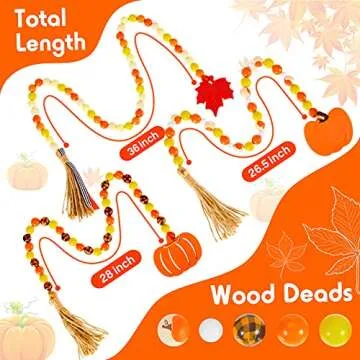 Jetec Thanksgiving Wood Bead Garland for Fall Decor