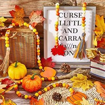 Jetec Thanksgiving Wood Bead Garland for Fall Decor