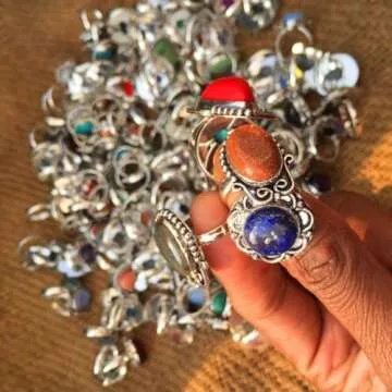SUNYARAN 10 Pcs Adjustable Gemstone Silver Rings Set
