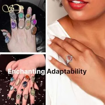 SUNYARAN 10 Pcs Adjustable Gemstone Silver Rings Set
