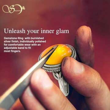 SUNYARAN All Adjustable Gemstone Silver Rings - 10 Pcs - Women Silver Plated Statement Wholesale Jewelry Set Chunky Silver Rings Pack Handmade Gothic Vintage Ring