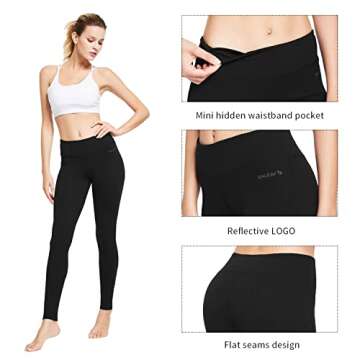 BALEAF Women's Ankle Legging Athletic Yoga Hiking Workout Running Pants Inner Pocket Non See-Through Black Size S