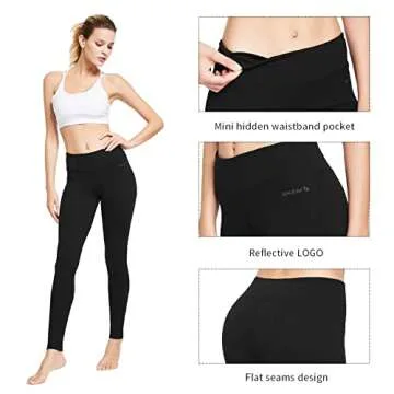 BALEAF Women's Ankle Legging Athletic Yoga Hiking Workout Running Pants Inner Pocket Non See-Through Black Size S