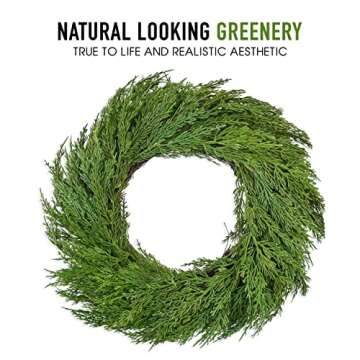 Vita Domi 18'' Diameter Premium Faux Cedar Wreath - Realistic Christmas, Holiday Decor for Front Door & Wall - Festive Artificial Green Thanksgiving, Fall, Year-Round, VTD-ABF-XX7984