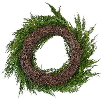 Vita Domi 18'' Diameter Premium Faux Cedar Wreath - Realistic Christmas, Holiday Decor for Front Door & Wall - Festive Artificial Green Thanksgiving, Fall, Year-Round, VTD-ABF-XX7984