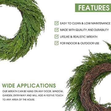 Vita Domi 18'' Diameter Premium Faux Cedar Wreath - Realistic Christmas, Holiday Decor for Front Door & Wall - Festive Artificial Green Thanksgiving, Fall, Year-Round, VTD-ABF-XX7984