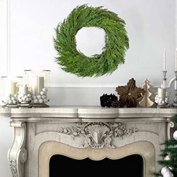 Vita Domi 18'' Diameter Premium Faux Cedar Wreath - Realistic Christmas, Holiday Decor for Front Door & Wall - Festive Artificial Green Thanksgiving, Fall, Year-Round, VTD-ABF-XX7984