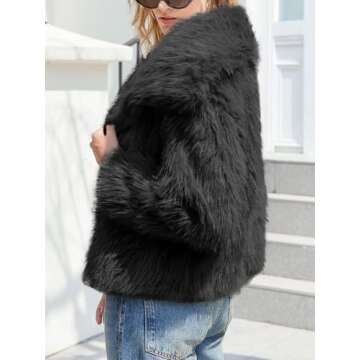 Tankaneo Womens Winter Faux Fur Jackets Fleece Long Sleeve Cropped Shaggy Coats Open Front Warm Oute...