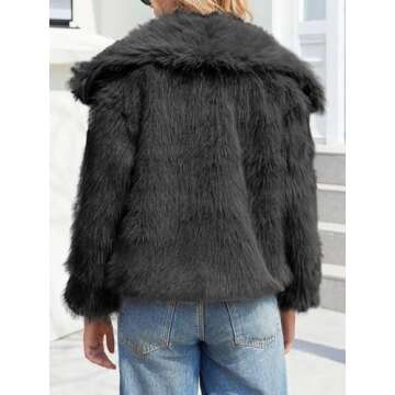 Tankaneo Womens Winter Faux Fur Jackets Fleece Long Sleeve Cropped Shaggy Coats Open Front Warm Outerwear